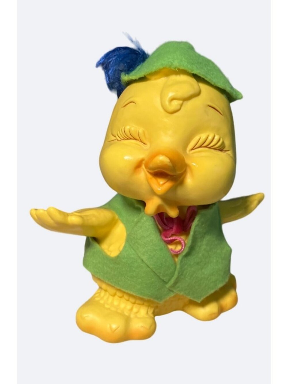 Royalty Industries Yellow Duck Bank Green Felt Outfit Blue Feather Hat 1975